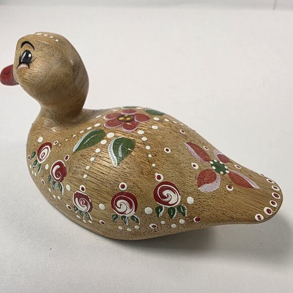 Vintage Wooden Painted Duck Folk Art Country Kitchen flower Design cottagecore - Picture 6 of 15